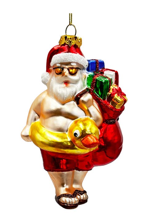 Poolside Santa Rubber Duck Float Glass Ornament