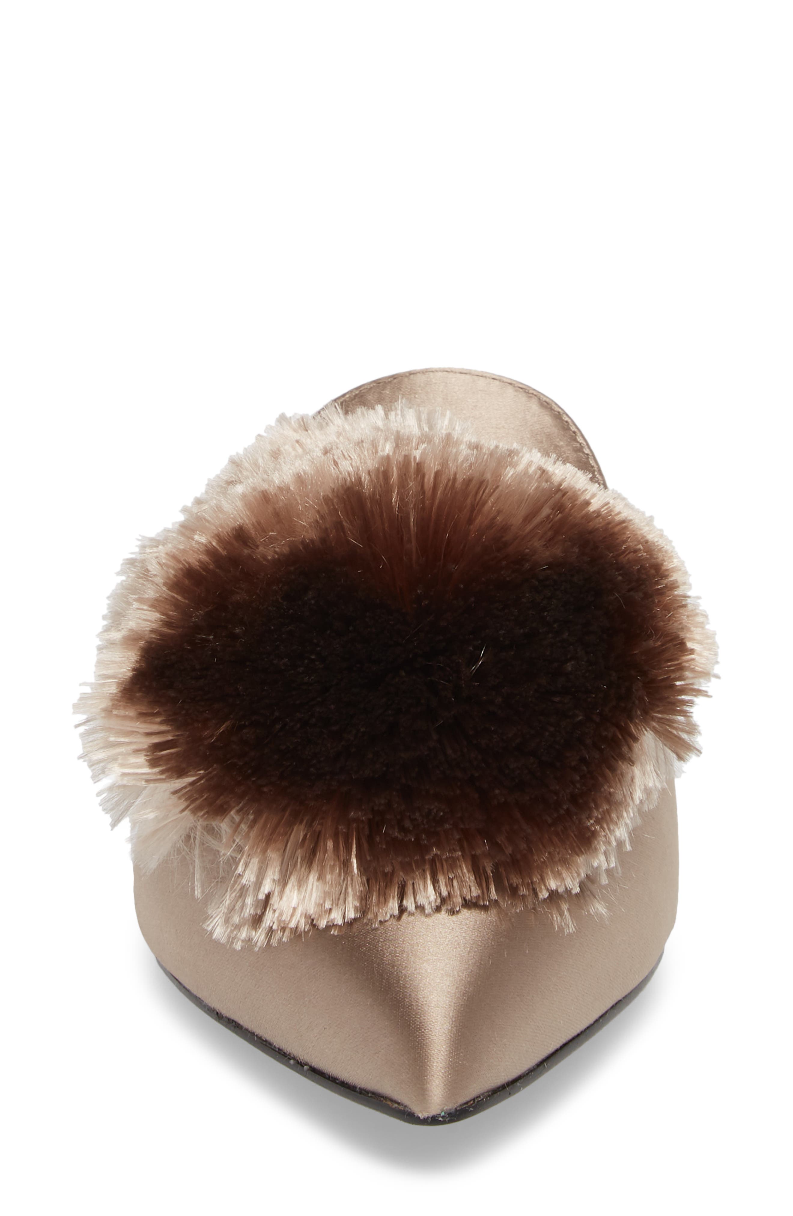 Wella Pompom Loafer Mule, Alternate, color, TAUPE SATIN