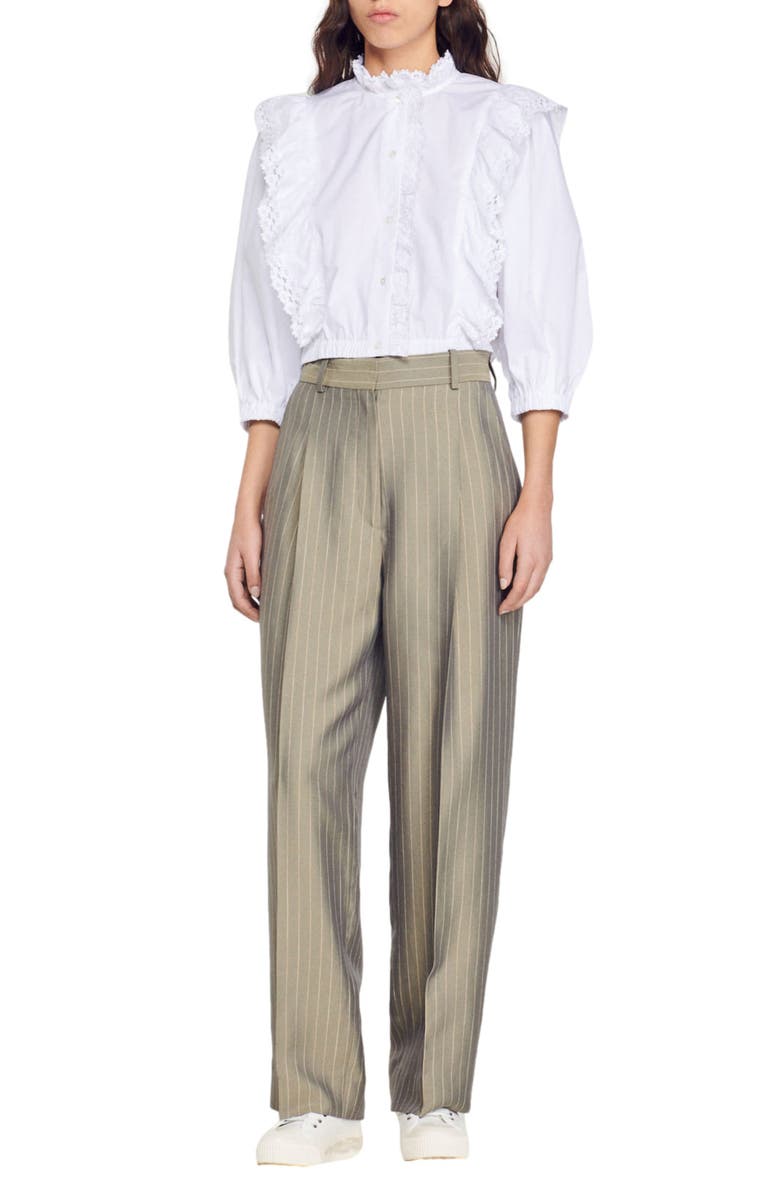 SANDRO Beryn Pinstripe Wide Leg Trousers, Alternate, color, 