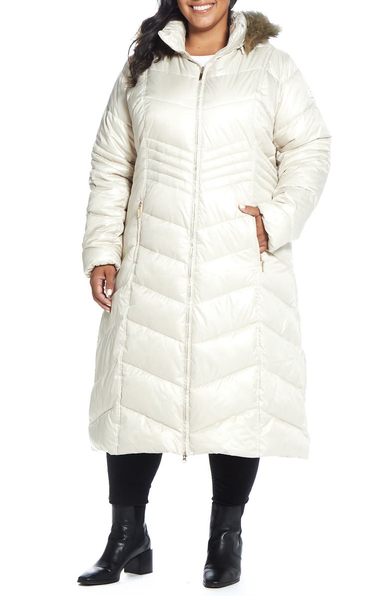 Gallery Hooded Maxi Puffer Coat with Faux Fur Trim, Main, color, Peyote