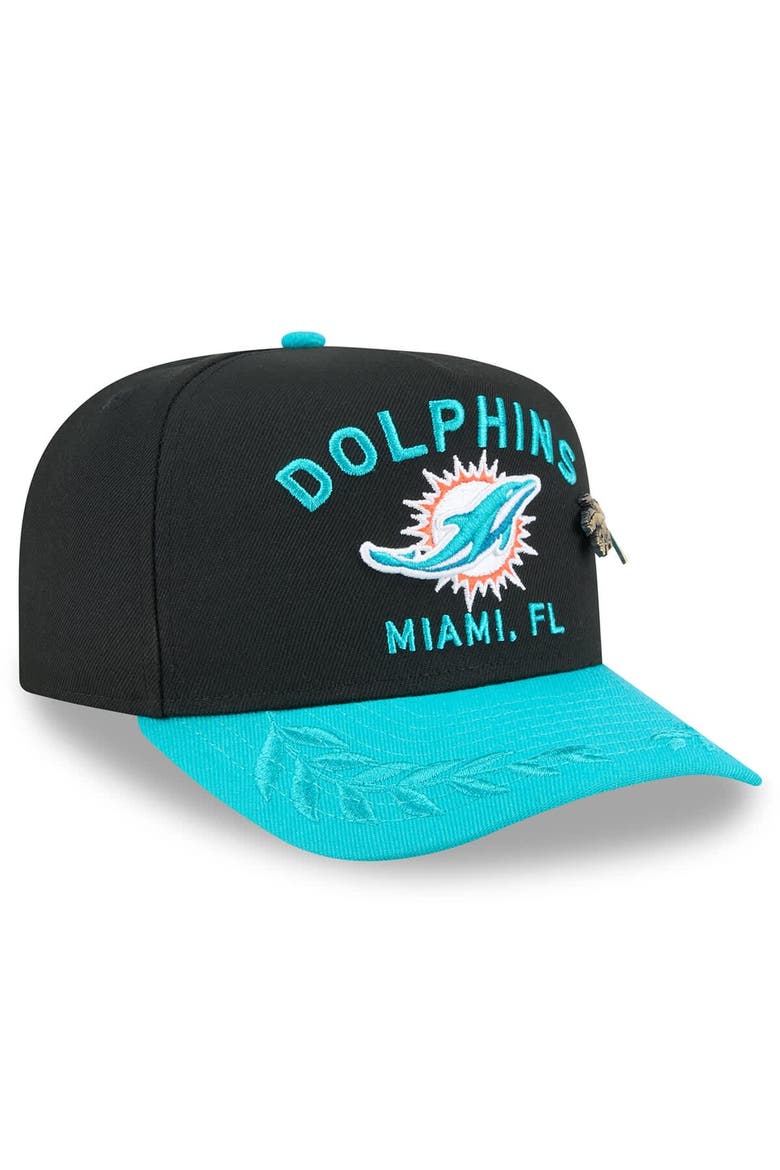 Men's New Era Black/Aqua Miami Dolphins 2025 NFL Draft On Stage A-Frame 59FIFTY Fitted Hat, Alternate, color, Black