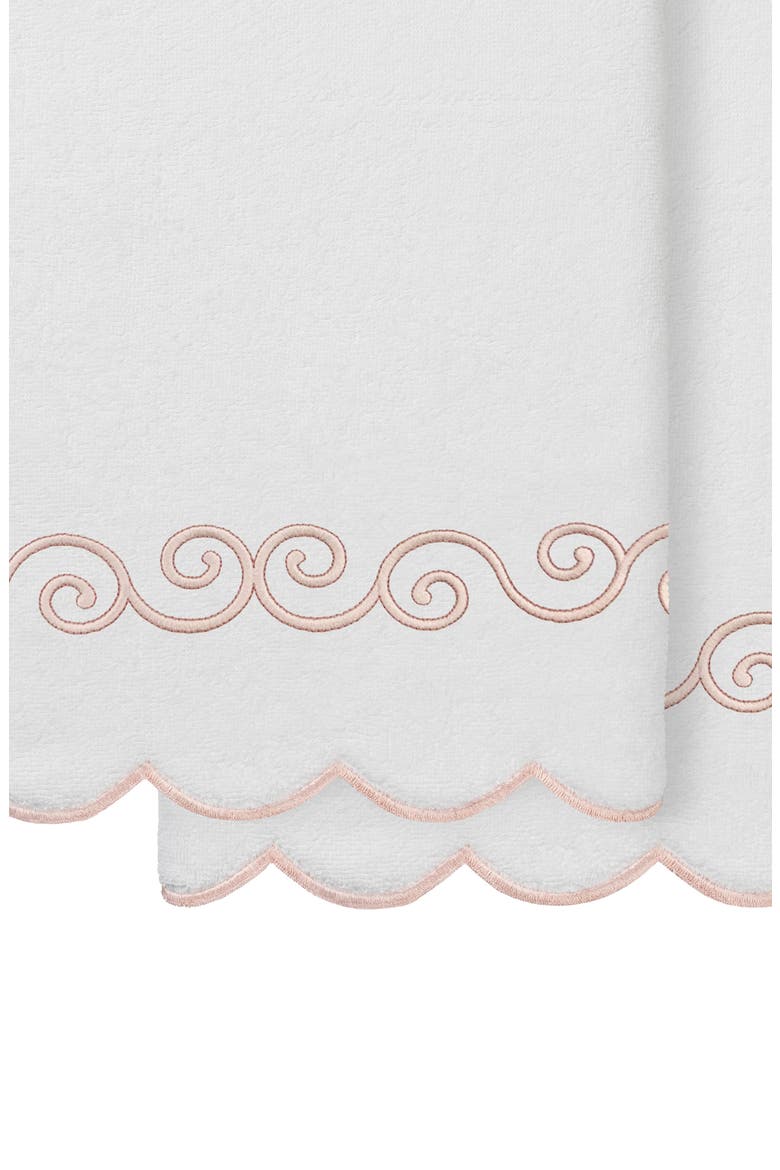 2-Piece Symmetra Embroidered Turkish Cotton Bath Towel Set, Alternate, color, WHITE/ PINK