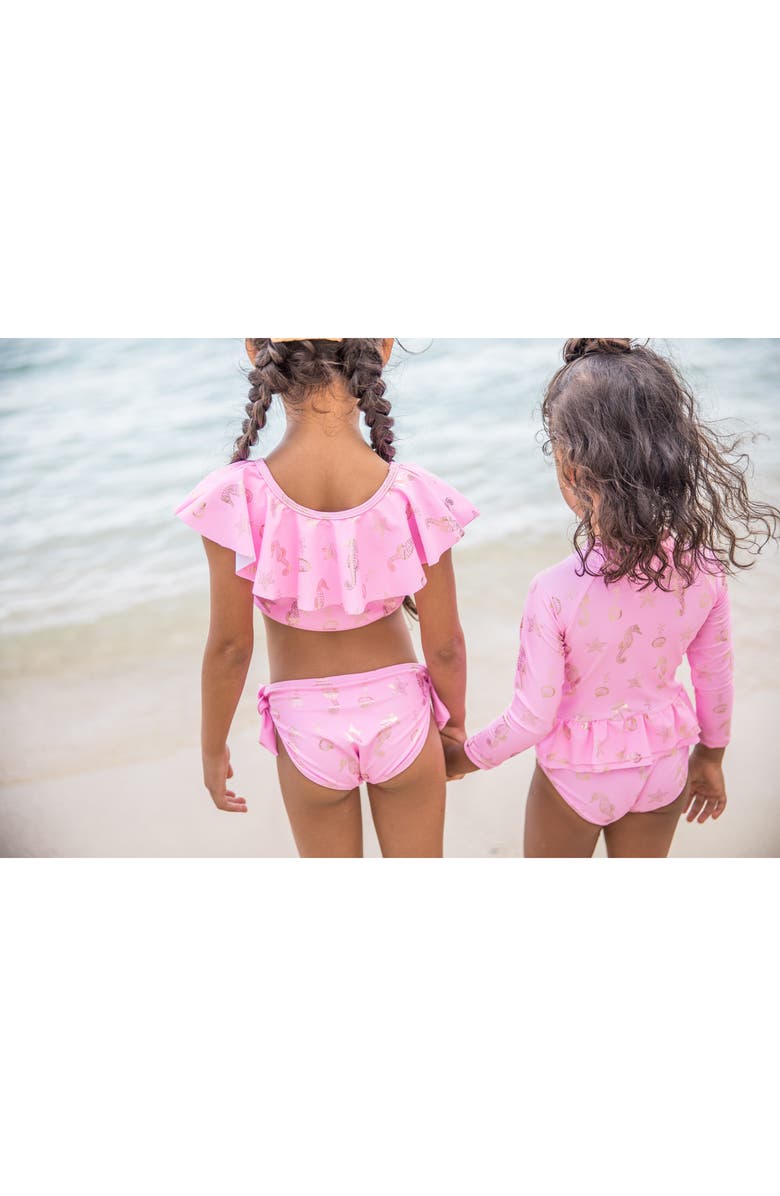 Snapper Rock Seahorse Sparkle Long Sleeve Rashguard Swimsuit, Alternate, color,
