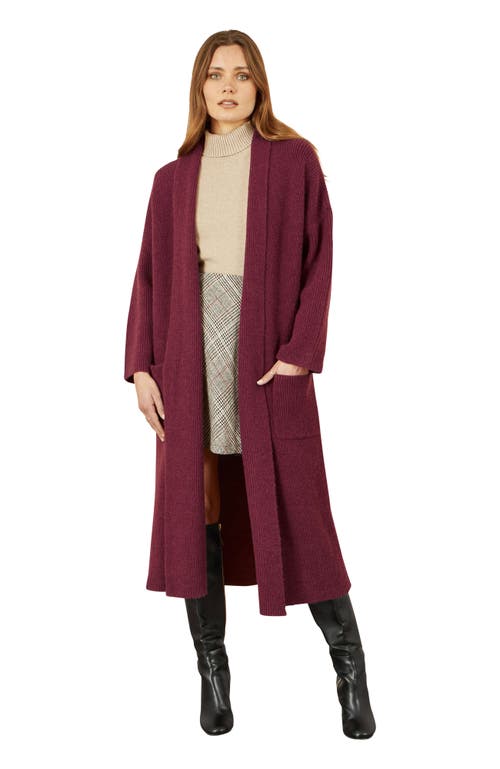 Yumi Knitted Maxi Cardigan With Pockets In Burgundy