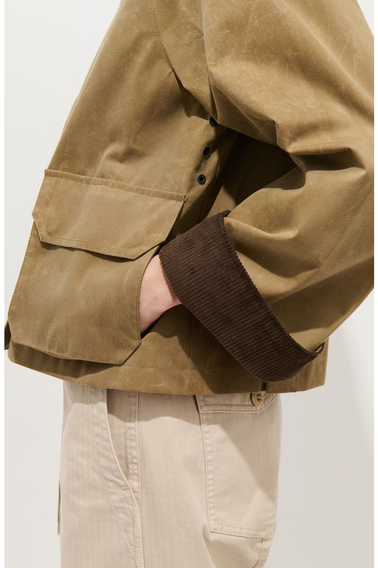 Chiltern Corduroy Trim Waxed Cotton Crop Jacket, Alternate, color, VINTAGE KHAKI