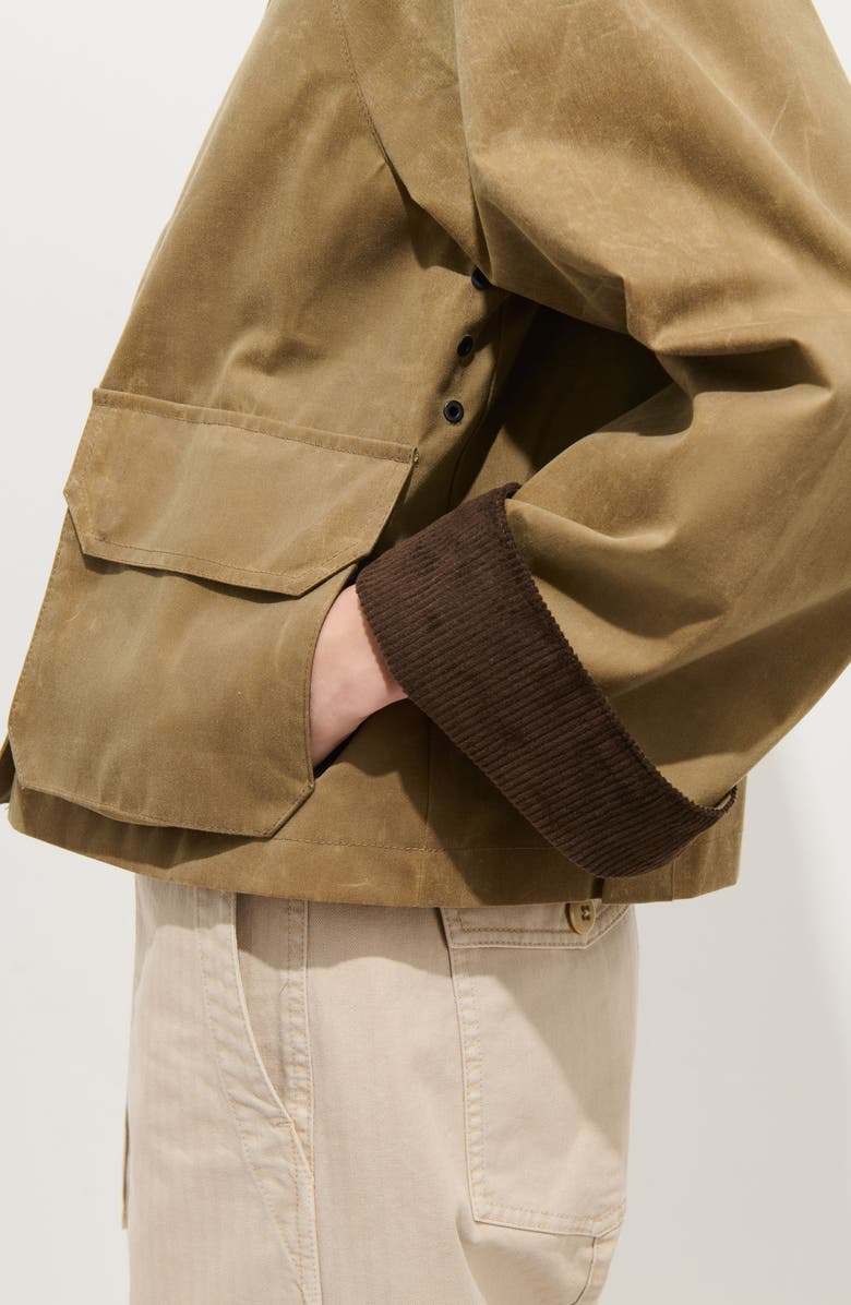 Alex Mill Chiltern Corduroy Trim Waxed Cotton Crop Jacket, Alternate, color, Vintage Khaki