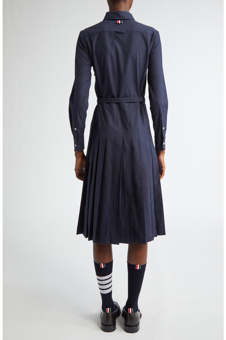 Long Sleeve Pleated Cotton Shirtdress, Alternate, color, NAVY