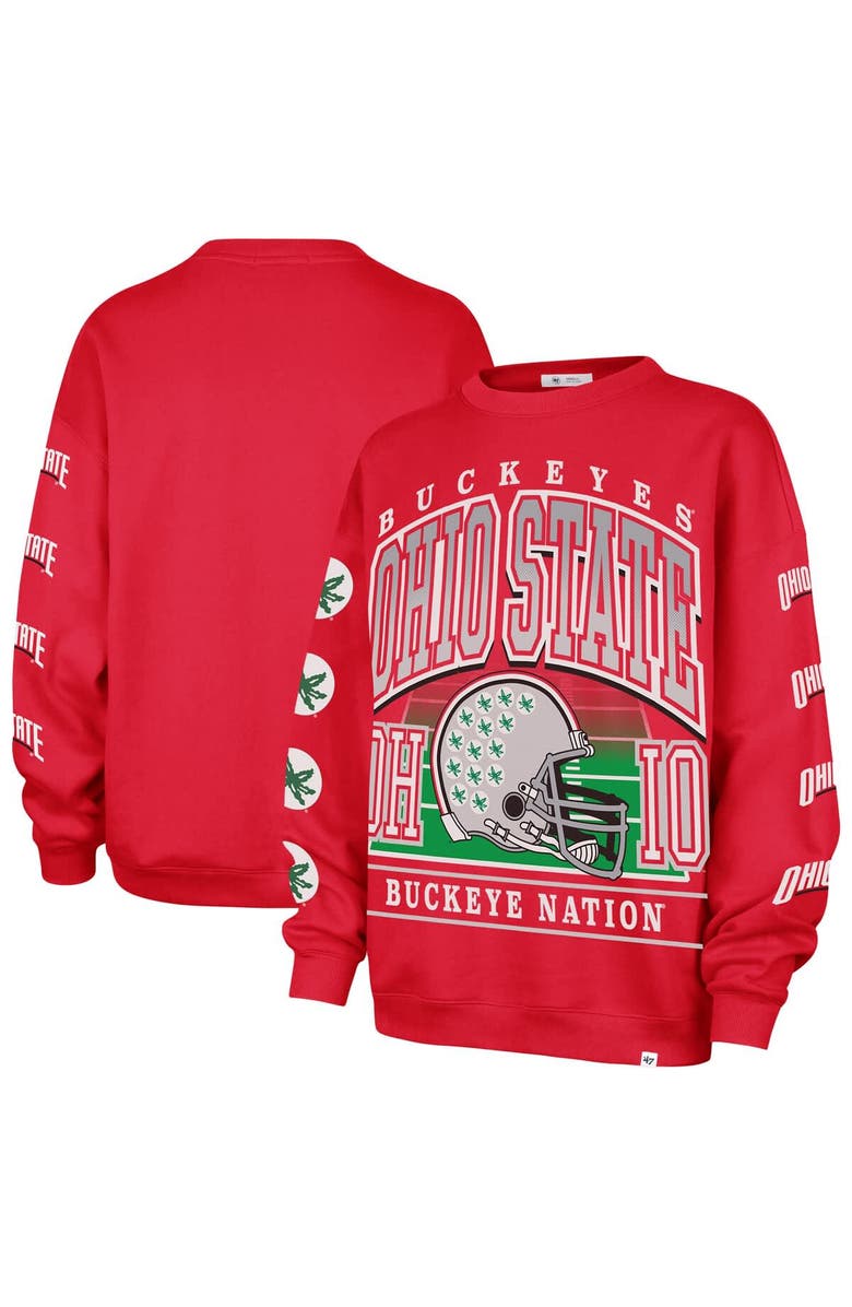 '47 Women's '47 Scarlet Ohio State Buckeyes Go Big Oversized Pullover Sweatshirt, Main, color, Scarlet