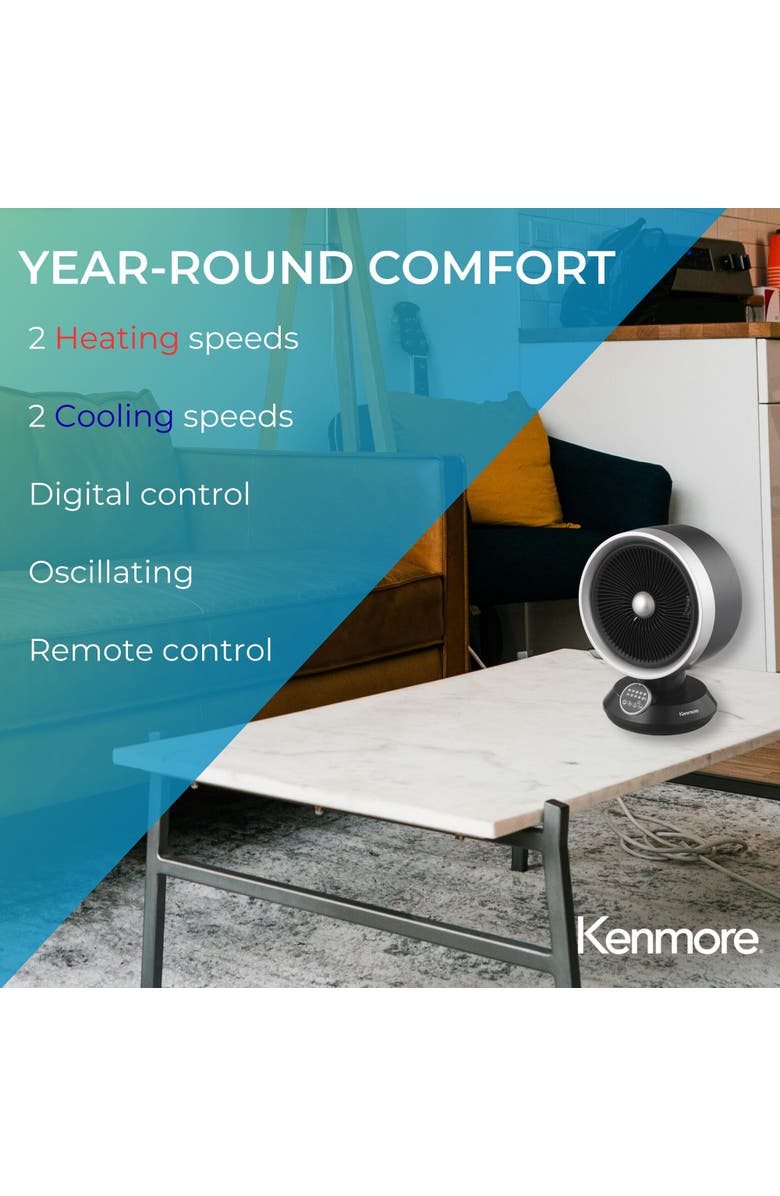 Kenmore 2 In 1 Black Desk Fan and Heater Combo, Alternate, color, Black
