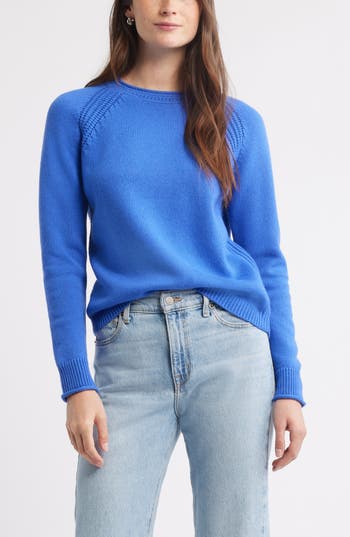 Caslon ® Raglan Sleeve Roll Neck Wool & Cotton Sweater In Blue