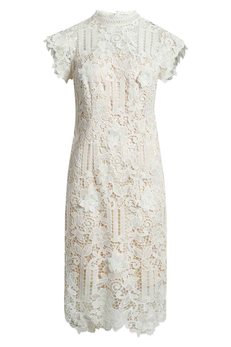 Floral Appliqué Lace Sheath Dress, Alternate, color, IVORY