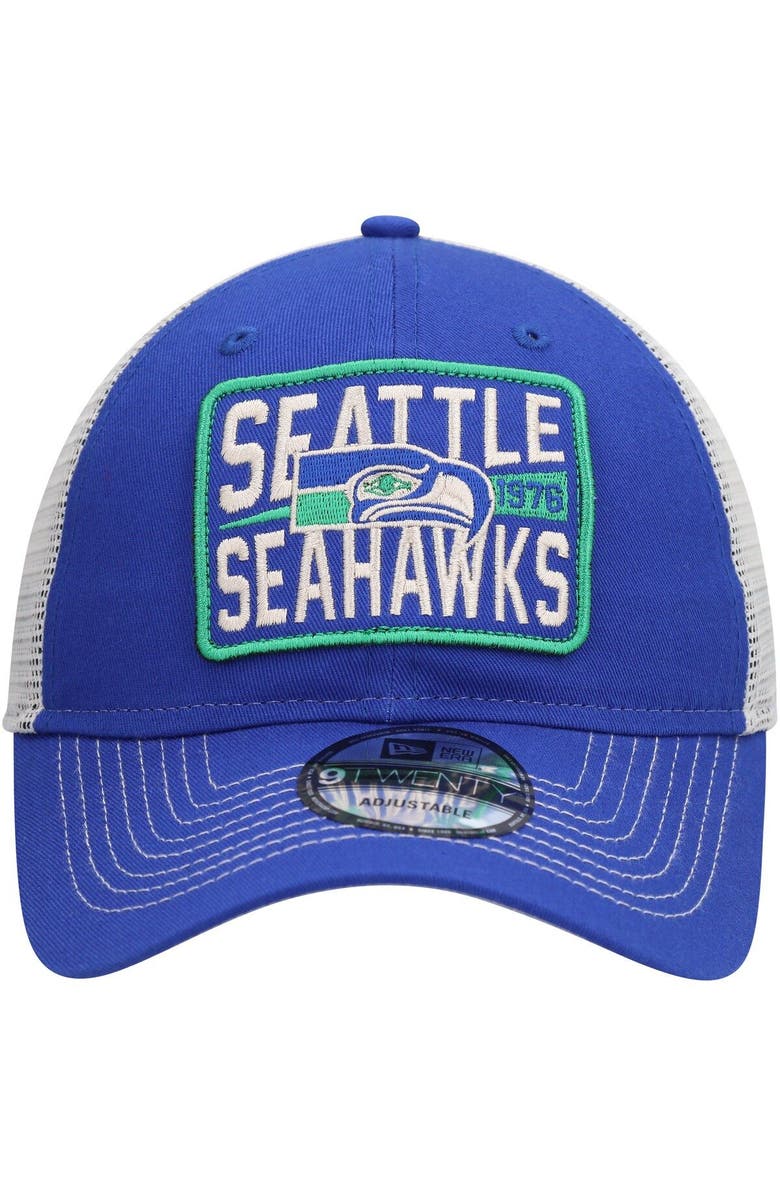New Era Men's New Era  Navy/Natural Seattle Seahawks Historic Logo Devoted Trucker 9TWENTY Snapback Hat, Alternate, color, 