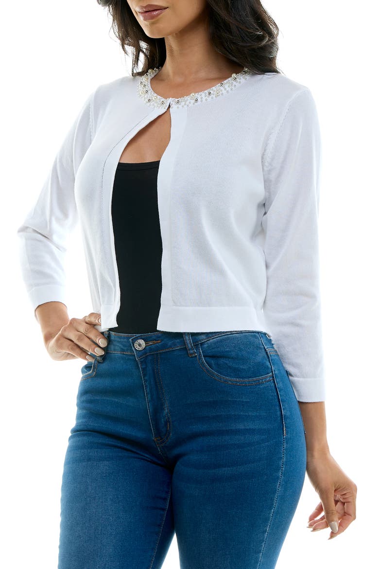 Faux Pearl Knit Sweater Bolero, Alternate, color, WHITE