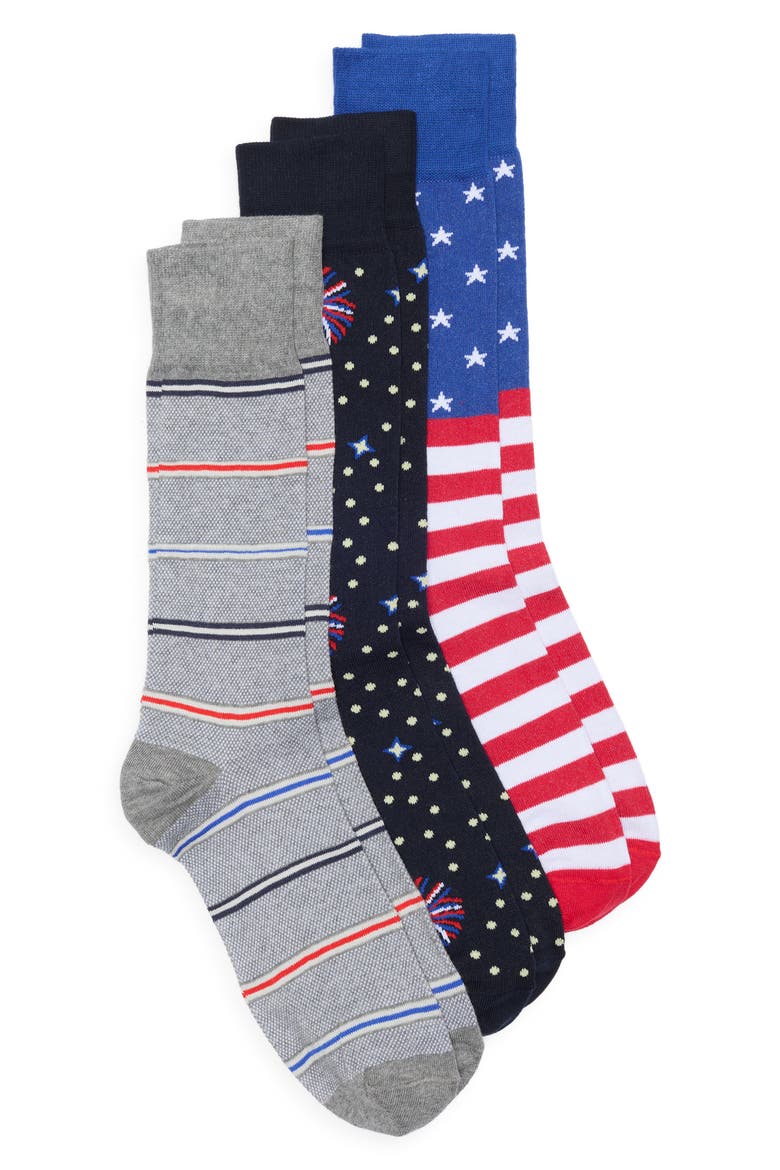 Assorted 3-Pack Crew Socks, Main, color, NAVY