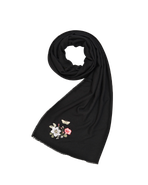 Fable England Floral Embroidered Black Pashmina Scarf