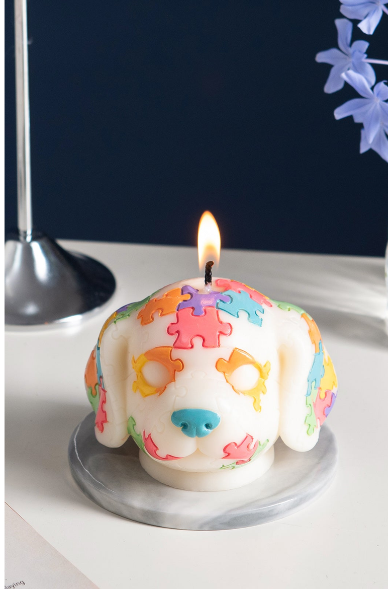 Puppy Puzzle Candle, Alternate, color, White / Multi-Color