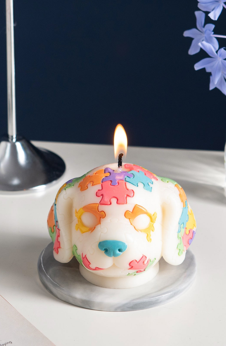 Southlake gifts Puppy Puzzle Candle, Alternate, color, White / Multi-Color