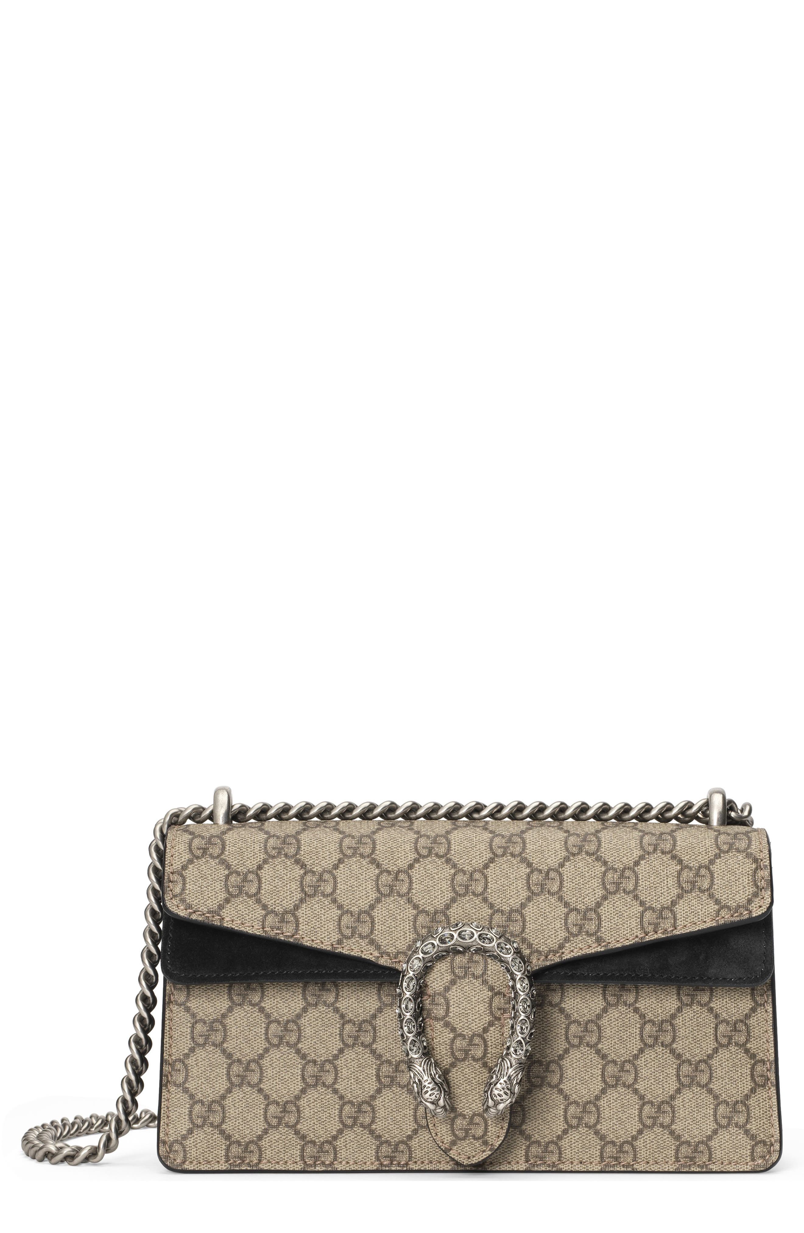 GG Supreme Canvas & Suede Shoulder Bag, Main, color, BEIGE EBONY/ TAUPE/ BLK DIAMND