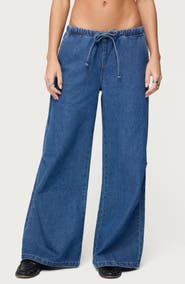 EDIKTED Vicky Low Rise Wide Leg Drawstring Jeans