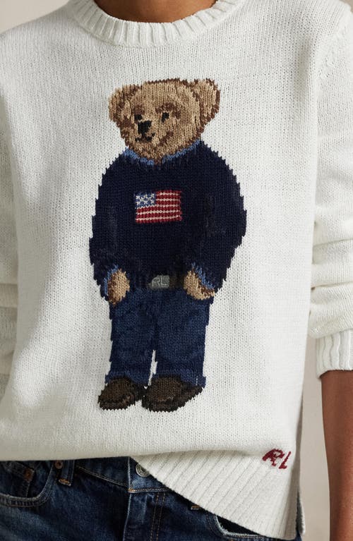 Polo Ralph Lauren Womens Deckwash White Multi Polo Bear Round-neck Linen-cotton Knitted Jumper In White