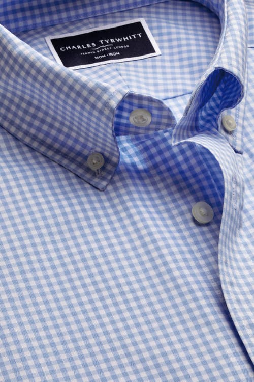 Charles Tyrwhitt Non-iron Stretch Poplin Check Shirt In Blue