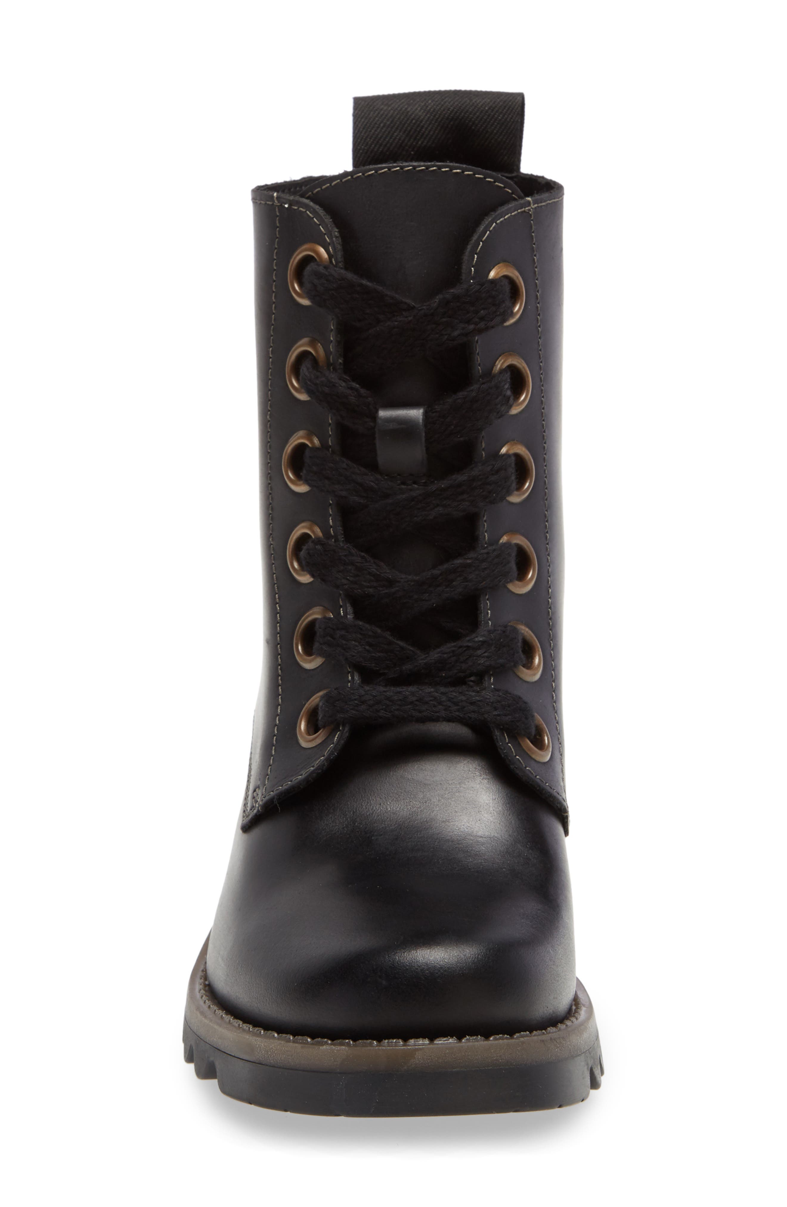 Fly London Ragi Combat Boot, Alternate, color, Black Leather