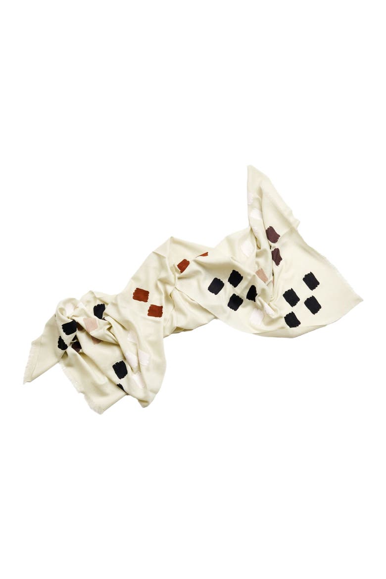 Dahlia Hand Embroidered Hand Woven Scarf, Alternate, color, Off White