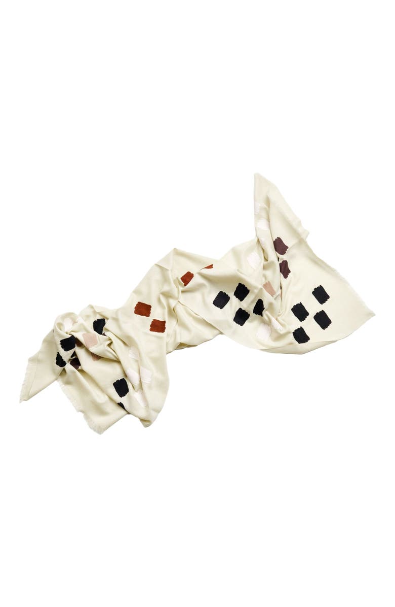 Studio Variously Dahlia Hand Embroidered Hand Woven Scarf, Alternate, color, Off White