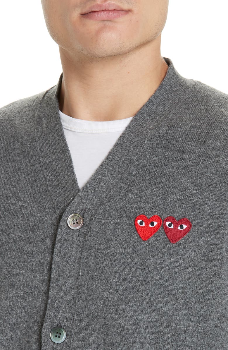 Comme des Garçons PLAY Double Heart Wool Cardigan, Alternate, color,