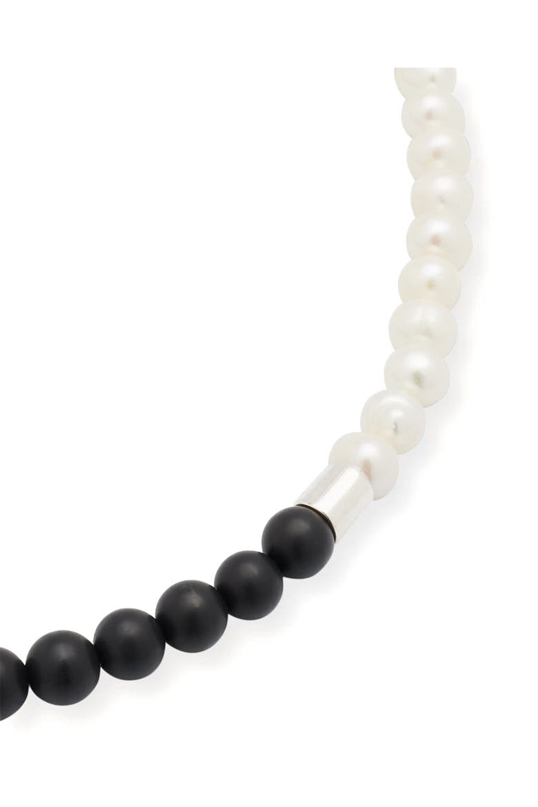 Diamond Accent Sterling Silver Freshwater Pearl And Black Agate Bead Necklace, Alternate, color, ONYX