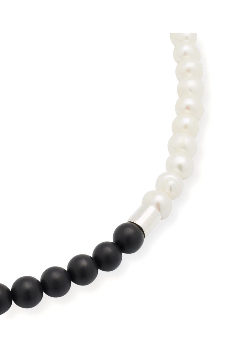 Jan Leslie Diamond Accent Sterling Silver Freshwater Pearl And Black Agate Bead Necklace, Alternate, color, Onyx