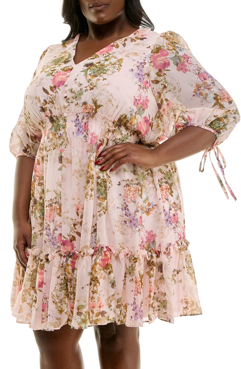 Taylor Dresses Floral Three-Quarter Sleeve Dress, Alternate, color,