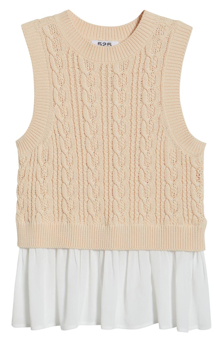 525 america Camilia Mixed Media Cable Stitch Cotton Sweater Vest with Peplum, Alternate, color, Sand Dollar