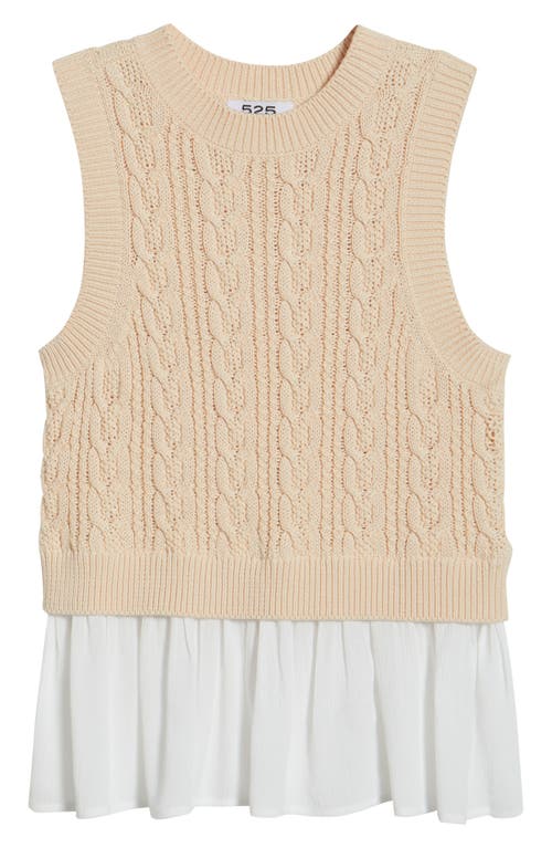 525 Camilia Mixed Media Cable Stitch Cotton Sweater Vest With Peplum In Sand Dollar