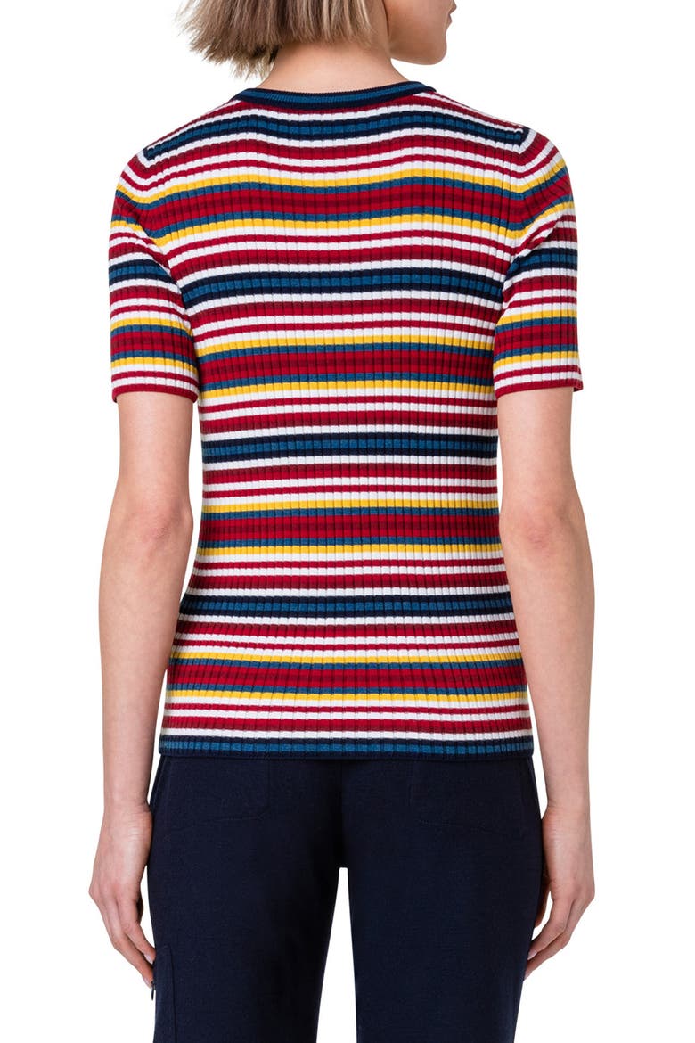 Stripe Short Sleeve Milano Knit Virgin Wool Rib Sweater, Alternate, color, YELLOW MULTICOLOR