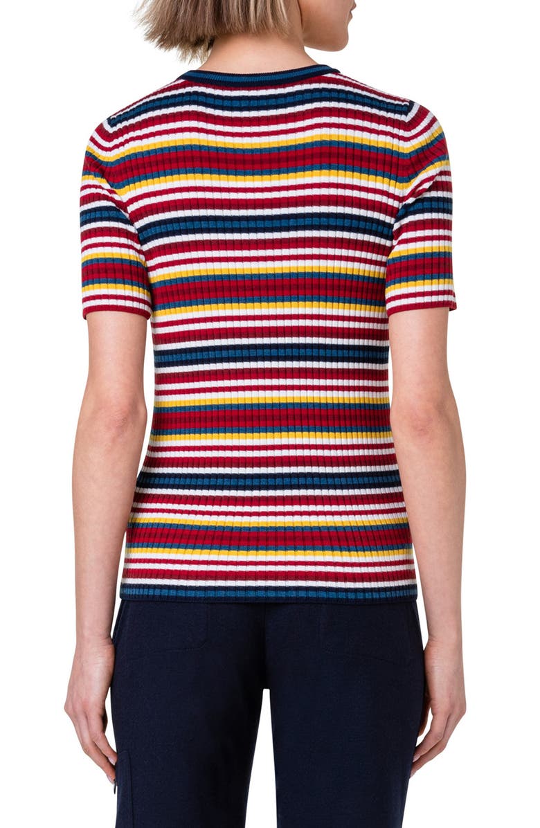 Akris punto Stripe Short Sleeve Milano Knit Virgin Wool Rib Sweater, Alternate, color, 