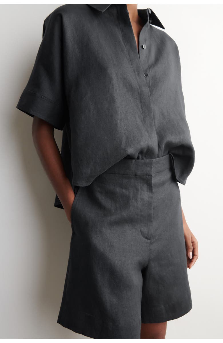 COS Tailored Elasticated Linen Shorts, Alternate, color, Black