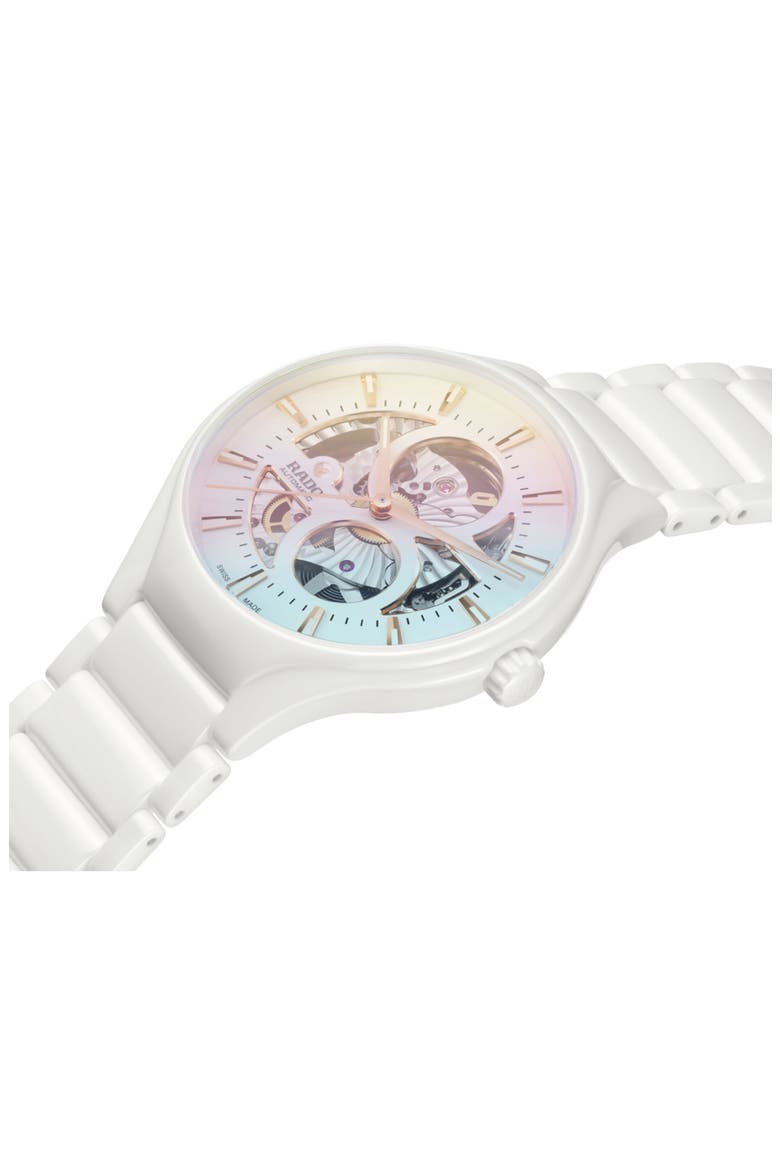 True Automatic Open Heart Bracelet Watch, 40mm, Alternate, color, WHITE