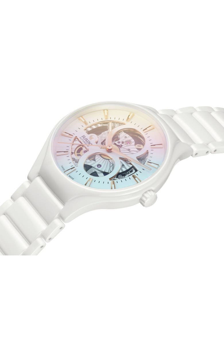 RADO True Automatic Open Heart Bracelet Watch, 40mm, Alternate, color, White