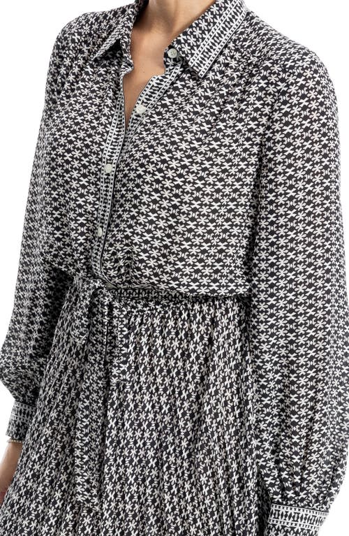 Max Studio Long Sleeve Pleated Shirtdress In Black/white Geo