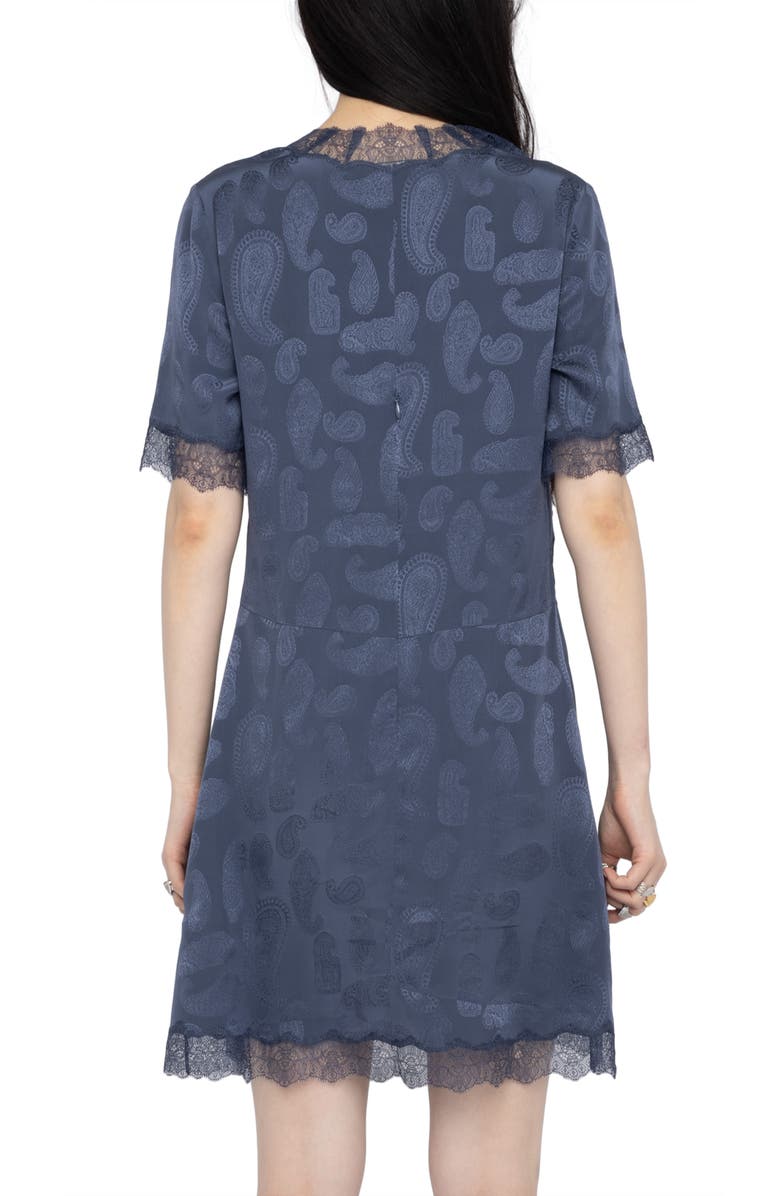 Zadig & Voltaire Redoxa Paisley Jacquard Silk Satin Minidress, Alternate, color, Storm