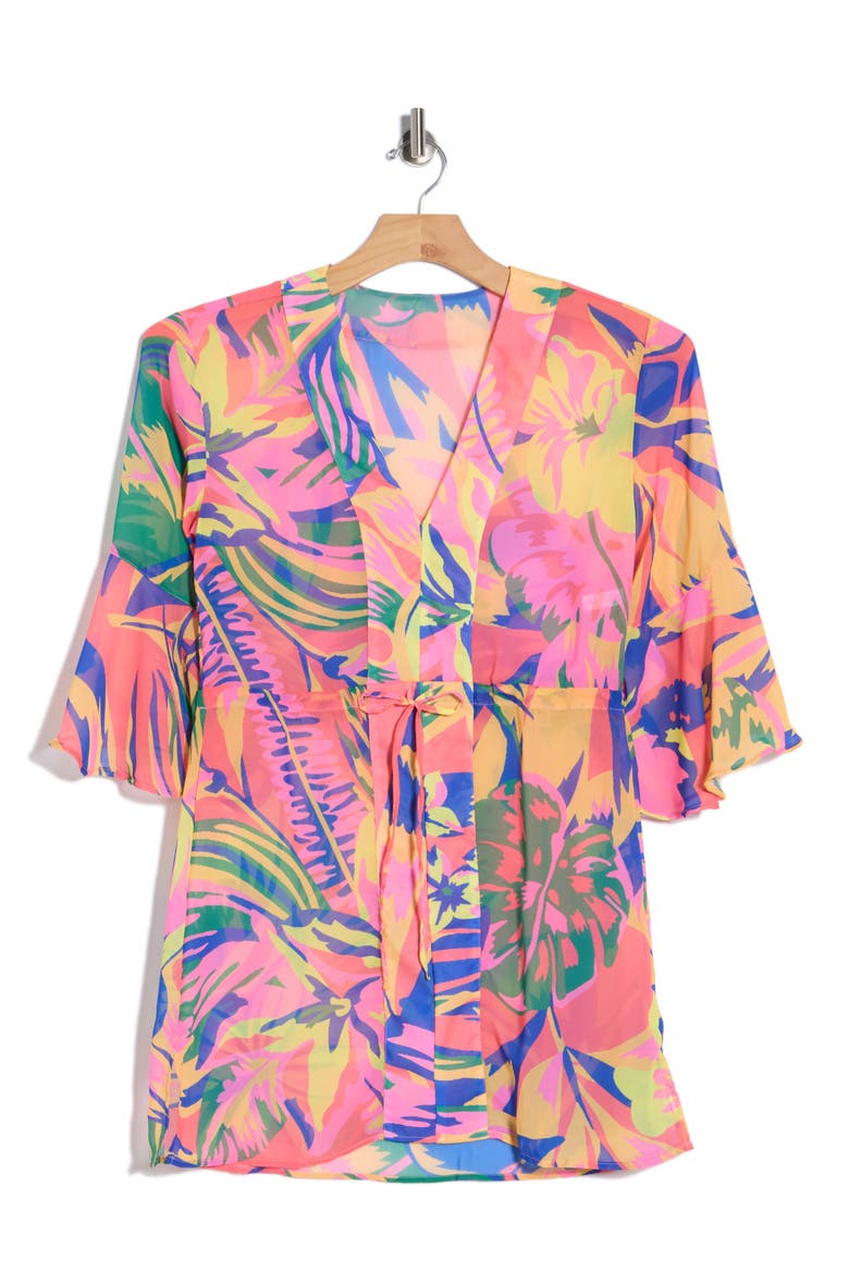 Joy Cover-Up Dress, Alternate, color, CORAL/ YELLOW MULTI