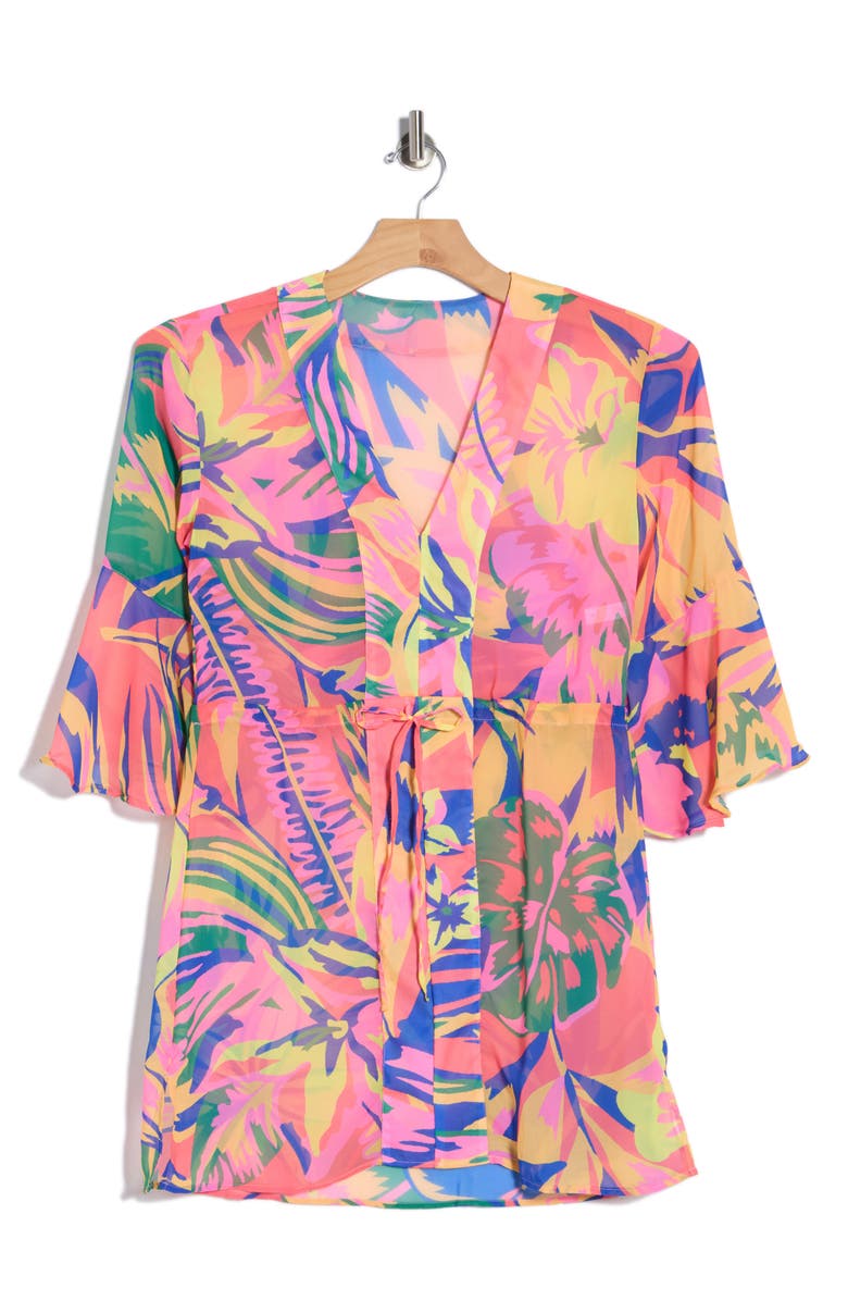 Maaji Joy Cover-Up Dress, Main, color, Coral/ Yellow Multi