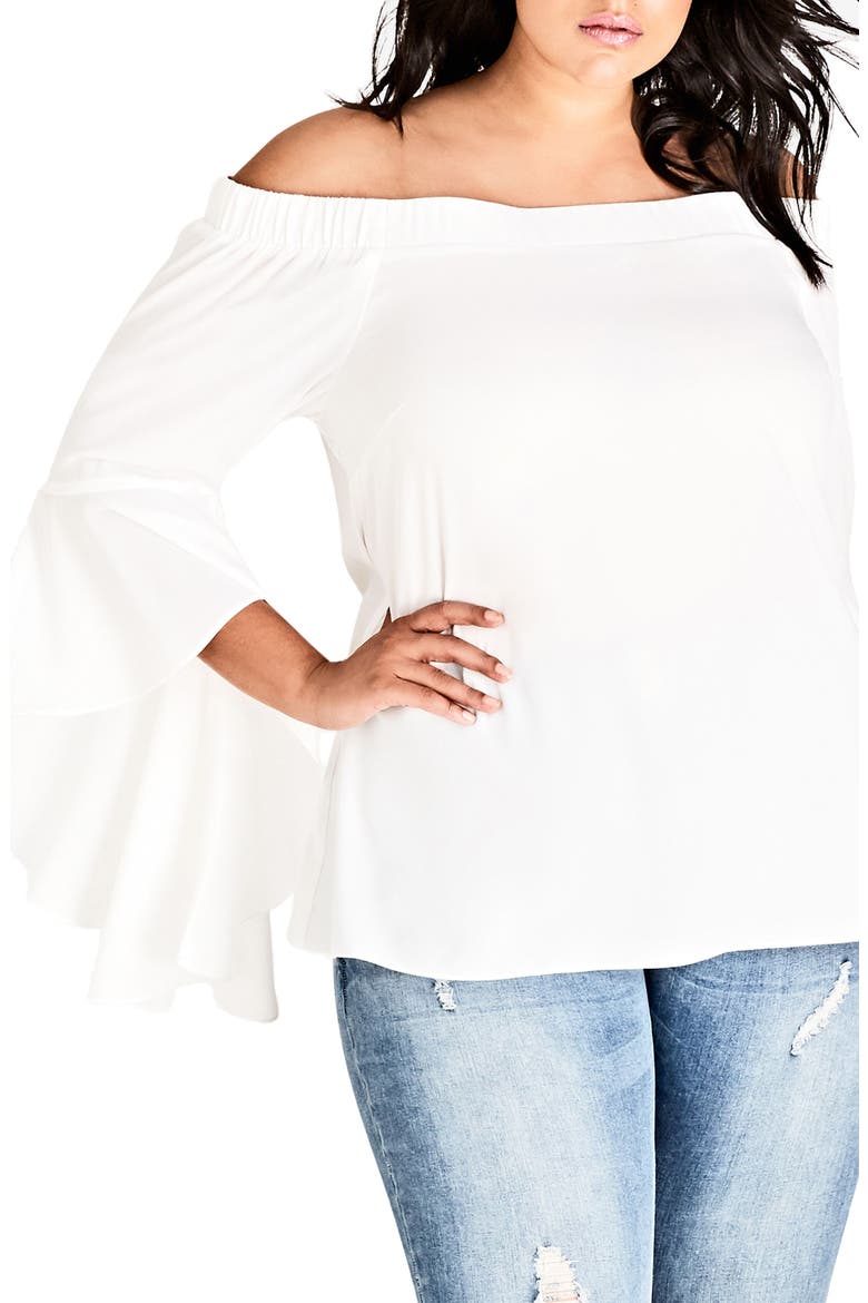 Romantic Off the Shoulder Bell Sleeve Top, Main, color, IVORY