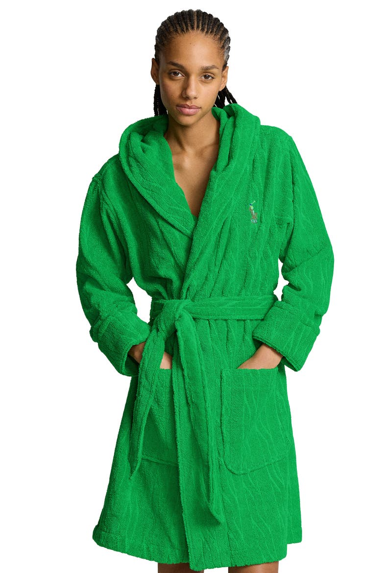 Hooded Jacquard Robe, Alternate, color, BRIGHT CLOVER