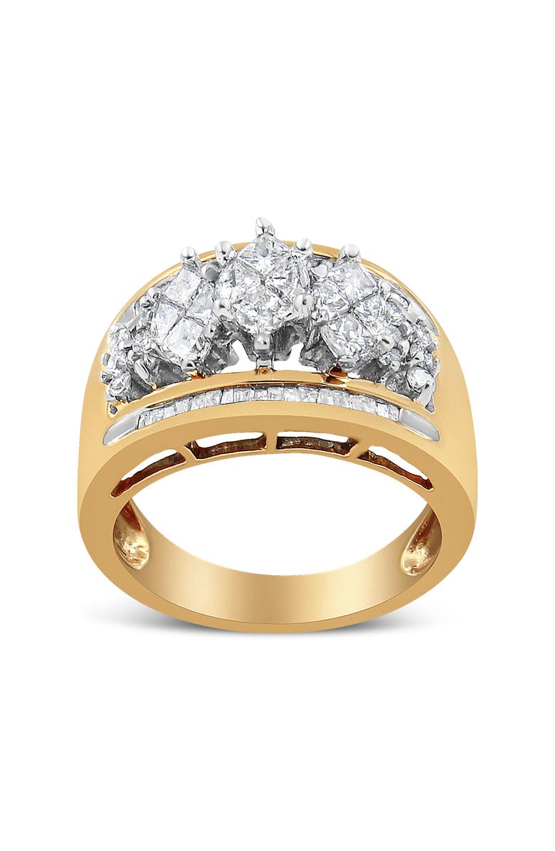 Haus of Brilliance 10K Gold 1 1/2 Cttw Pear Shaped 3 Stone Style Diamond Ring Band, Alternate, color, Yellow