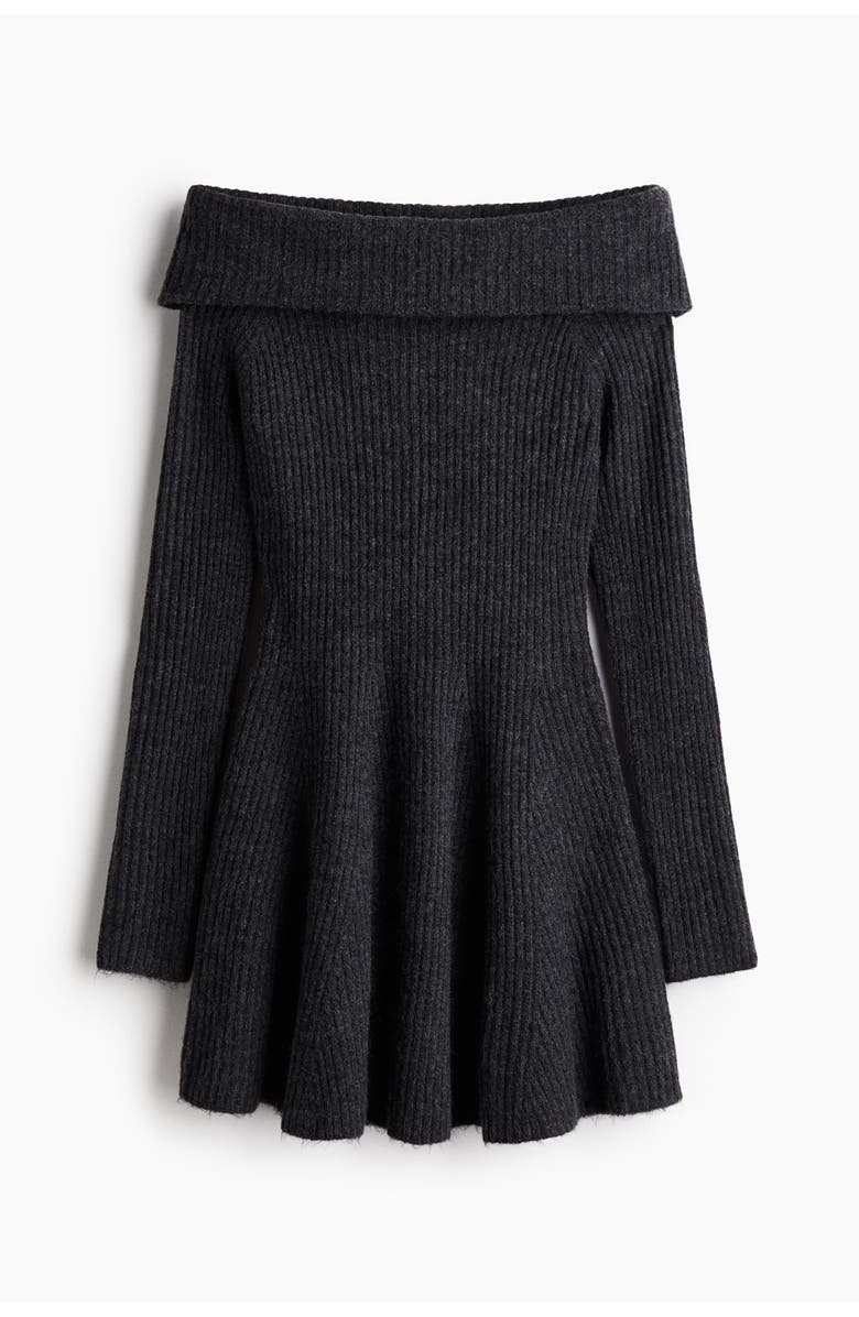 H&M Rib-knit Off-the-shoulder Dress, Main, color, Dark Gray Melange