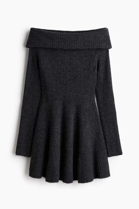 Rib-knit Off-the-shoulder Dress