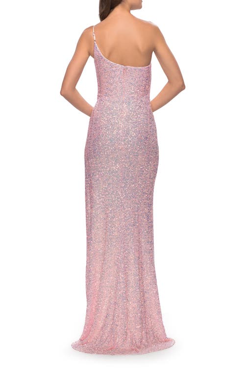 La Femme Elegant Soft Sequin One Shoulder Long Dress