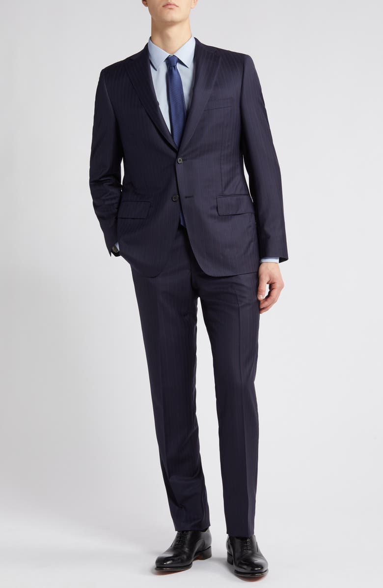 Heritage Gold Navy Self Stripe Wool Suit, Main, color, 
